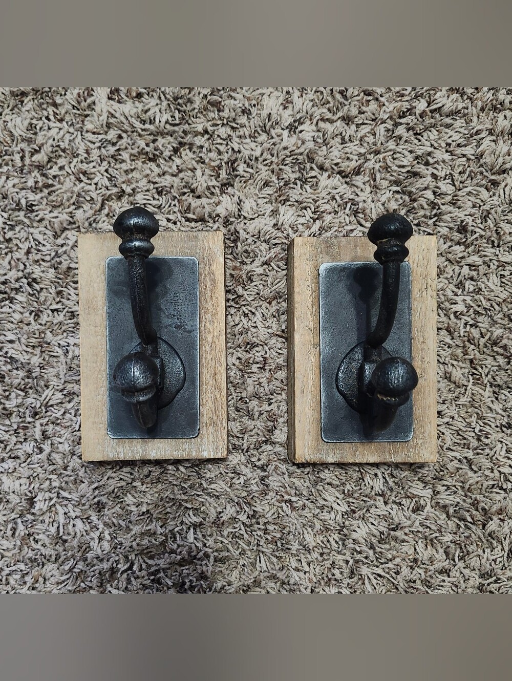 Rustic Black Metal and Natural Wood Wall Hook Set - Unbranded